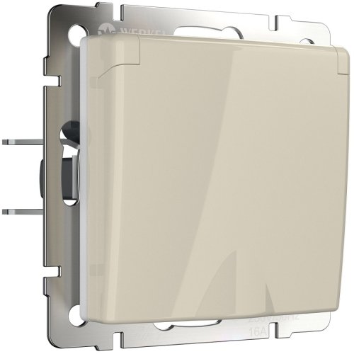 Розетка с заземлением без рамки Werkel 1-м. крышка шторки IP44 слоновая кость глянцевый картинка